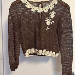 Brown and cream hand tatted/handmade lace/ crochet top- fits range sizes 2-8